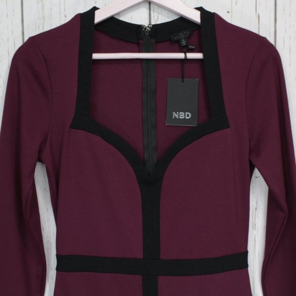Revolve NBD Burgundy Long Sleeve Mini Dress M - Picture 2 of 9